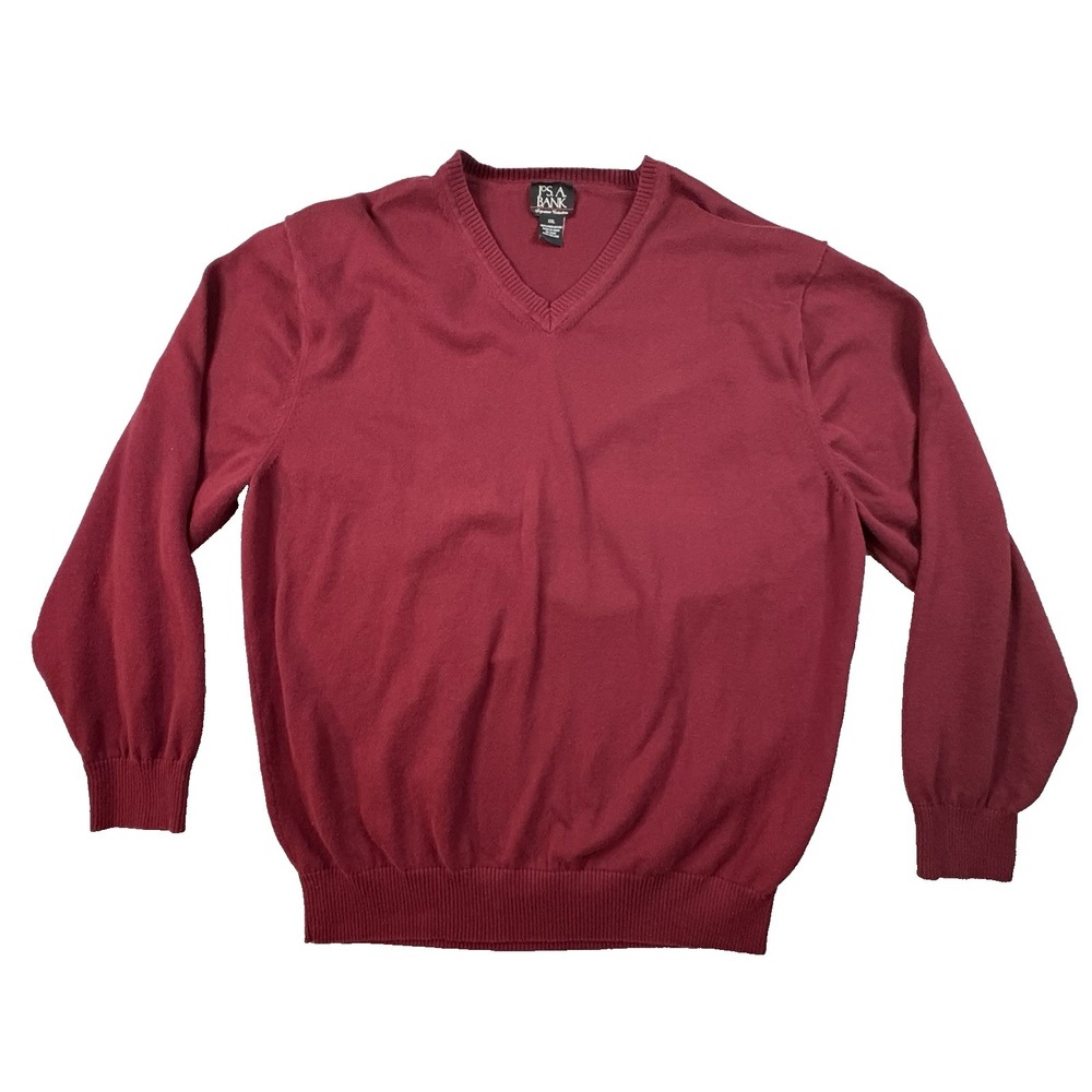 Jos A Banks Signature Collection Men's 2XL‎ Burgundy V-Neck Pima Cot SEE DESC